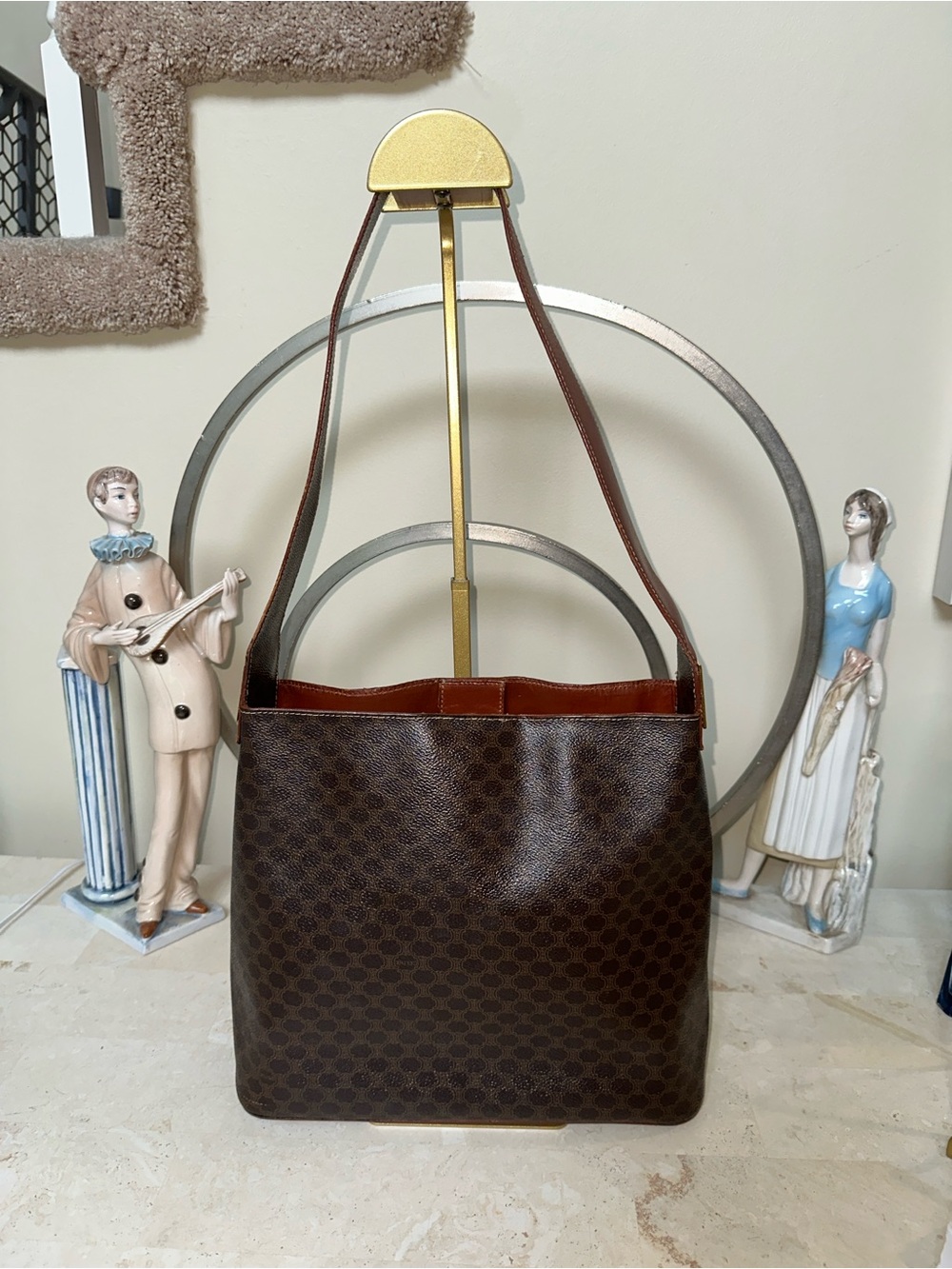 Celine Brown Monogram Bucket Shoulder Bag